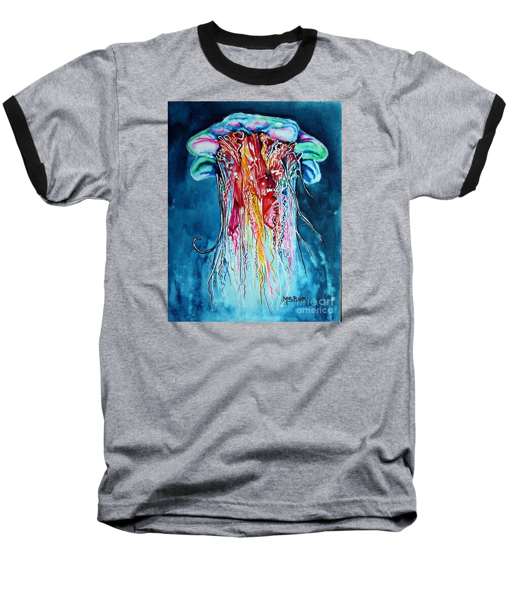 Jellyfish Baseball T-Shirt featuring the painting Fantasia #1 by Maria Barry