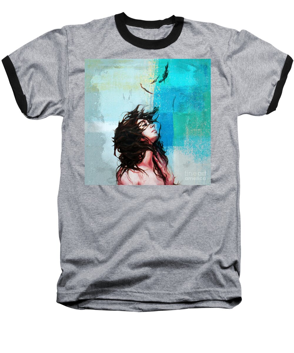 Figurative Baseball T-Shirt featuring the painting Feathers from hair #1 by Gull G
