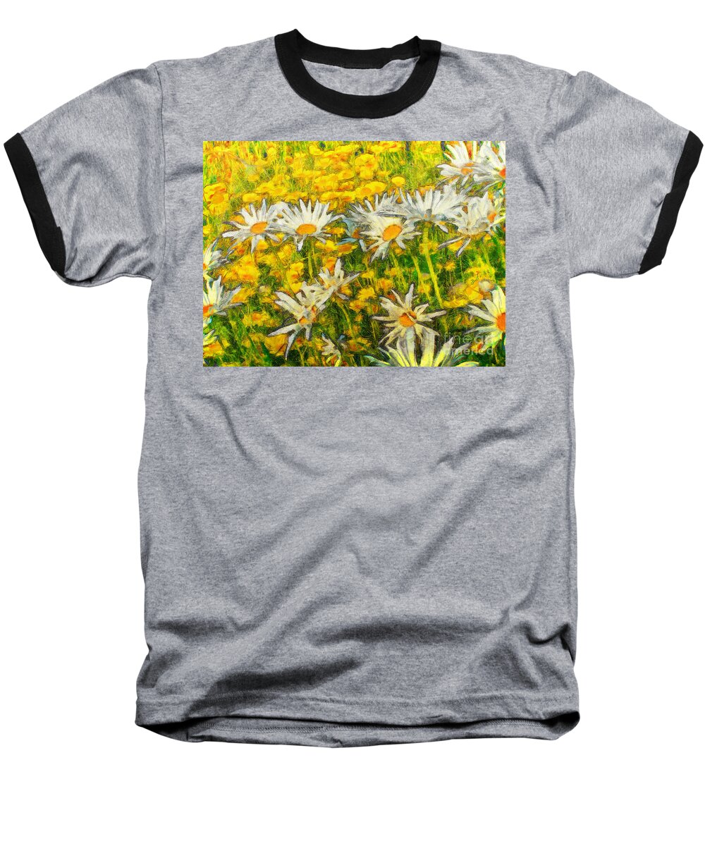 Daisy Baseball T-Shirt featuring the painting Field of Daisies #2 by Claire Bull