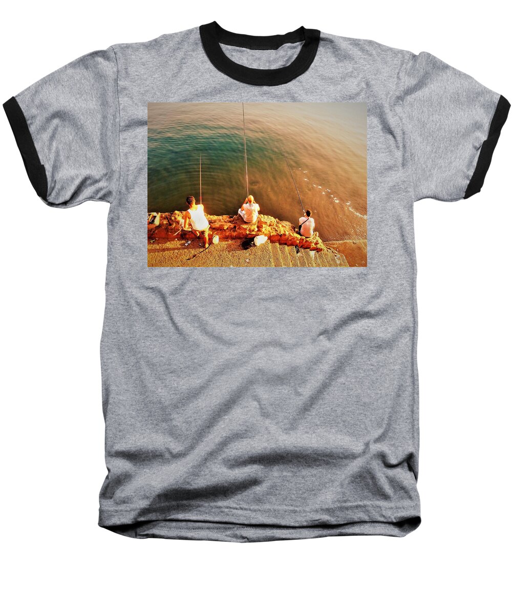 Beirut Baseball T-Shirt featuring the photograph Fishermen in Beirut #1 by Funkpix Photo Hunter
