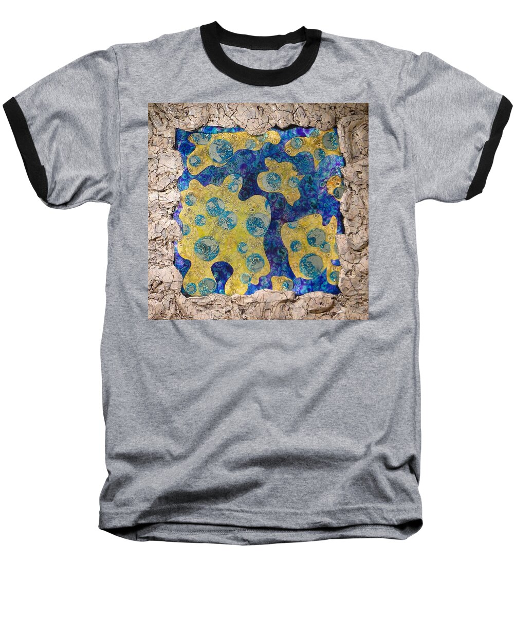 Circles. Blue Baseball T-Shirt featuring the sculpture Floating by Christopher Schranck