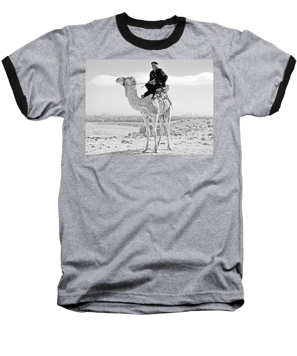 Egypt Baseball T-Shirt featuring the photograph Giza Pyramids Camel Tourist Police #2 by Joseph Hendrix