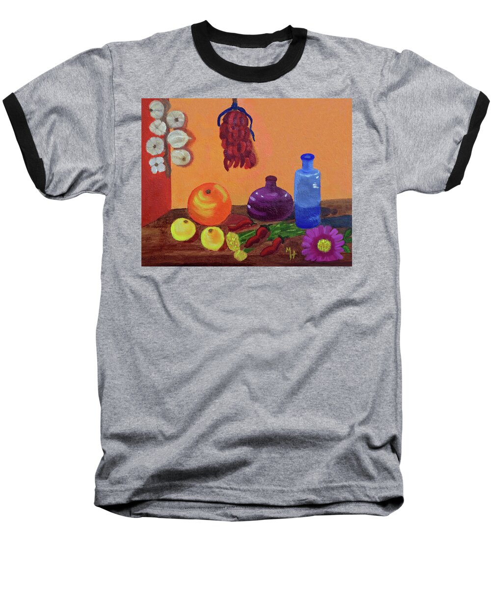Red Baseball T-Shirt featuring the painting Hanging Around With Spices by Margaret Harmon