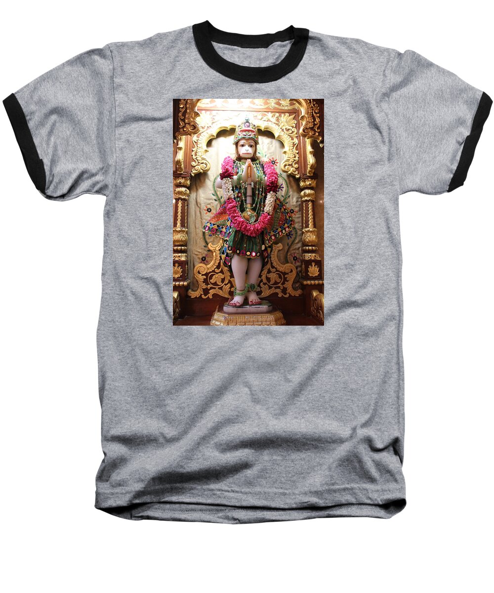 Hanuman Baseball T-Shirt featuring the photograph Hanuman Ji, Radha Gopinath Mandir, Mumbai #1 by Jennifer Mazzucco