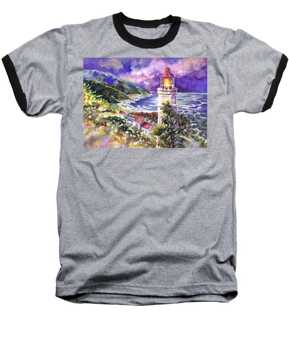 Ann Nicholson Baseball T-Shirt featuring the painting Heceta Head lighthouse by Ann Nicholson