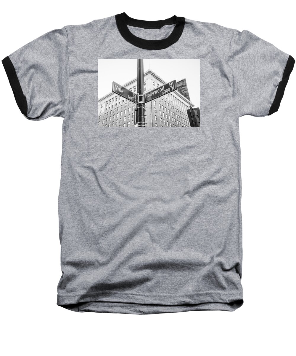 Los Angeles Baseball T-Shirt featuring the photograph Hollywood and Vine Street Sign #1 by John McGraw