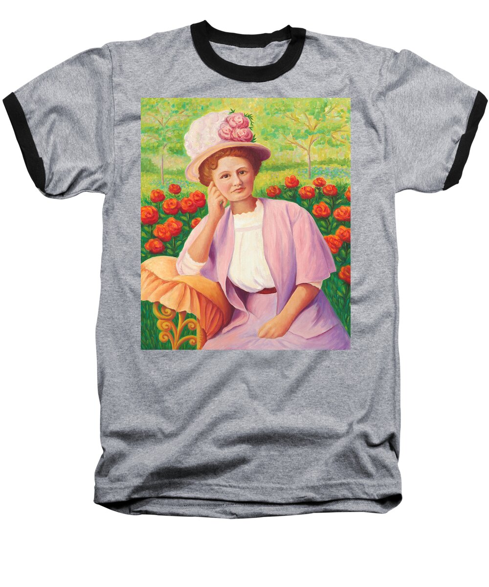 Portrait Baseball T-Shirt featuring the painting Ida in the Garden by Amy Vangsgard