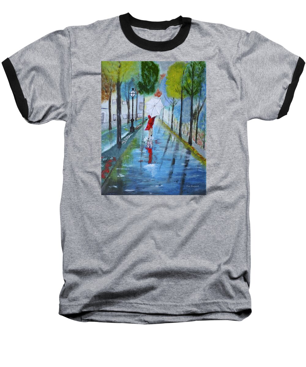 Lady Baseball T-Shirt featuring the painting Lady in Red original version by Dick Bourgault