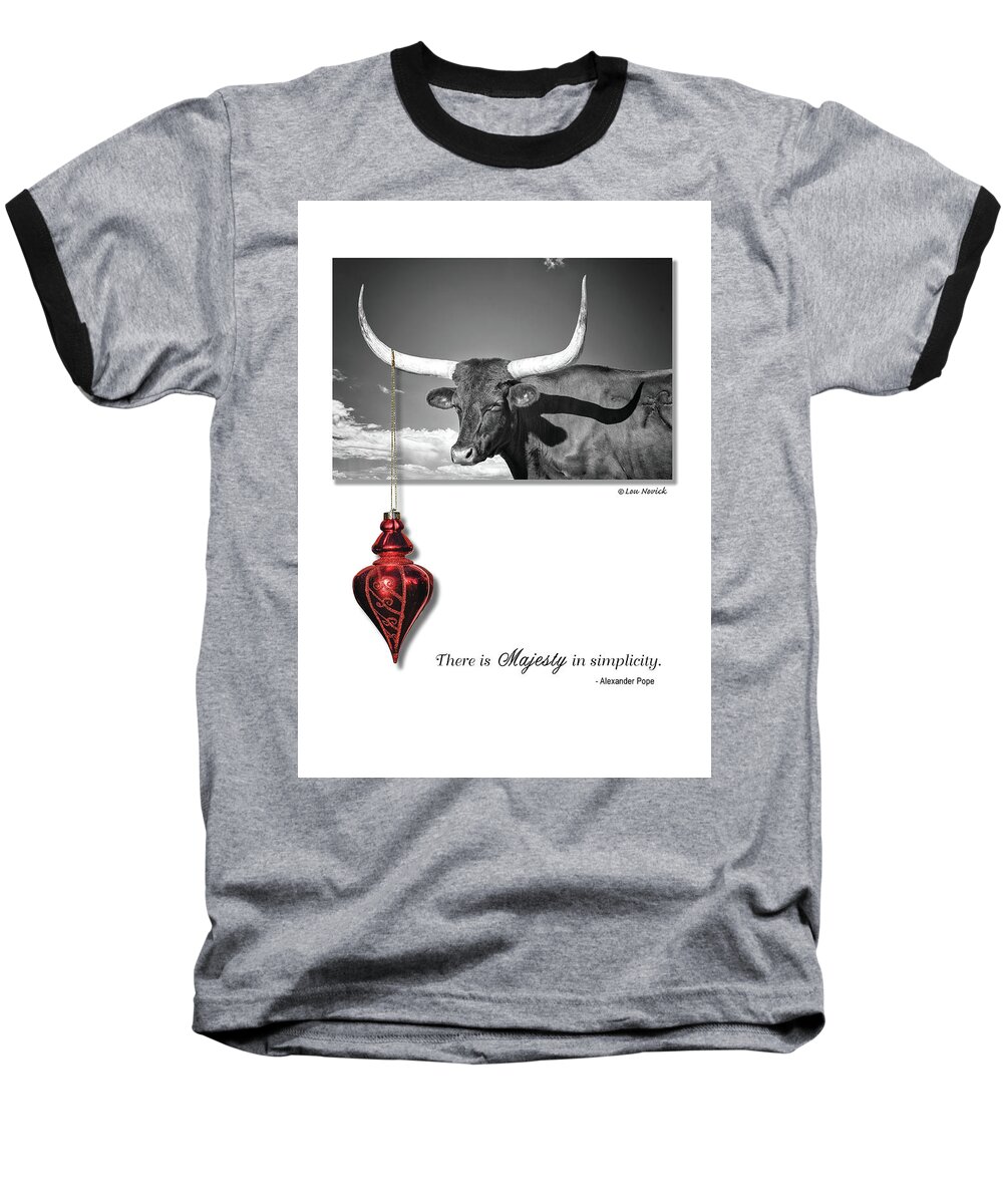 Longhorn Steer Baseball T-Shirt featuring the photograph Majesty in simplicity #1 by Lou Novick