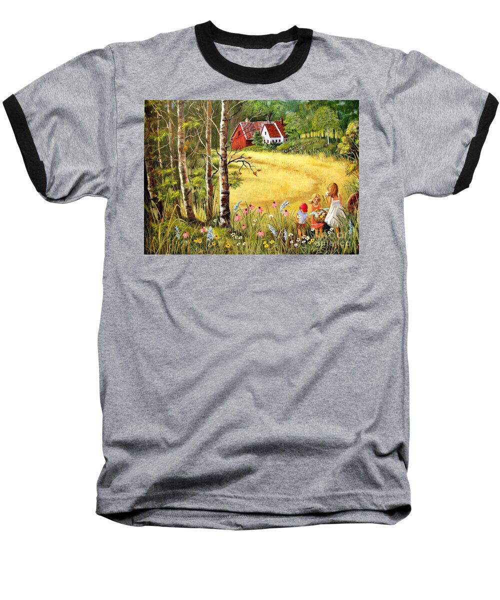 Rural Scene Baseball T-Shirt featuring the painting Memories For Mom by Marilyn Smith