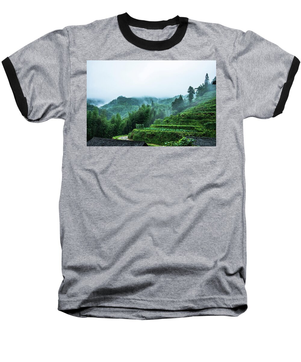 Scenery Baseball T-Shirt featuring the photograph Mountains scenery in the mist #1 by Carl Ning