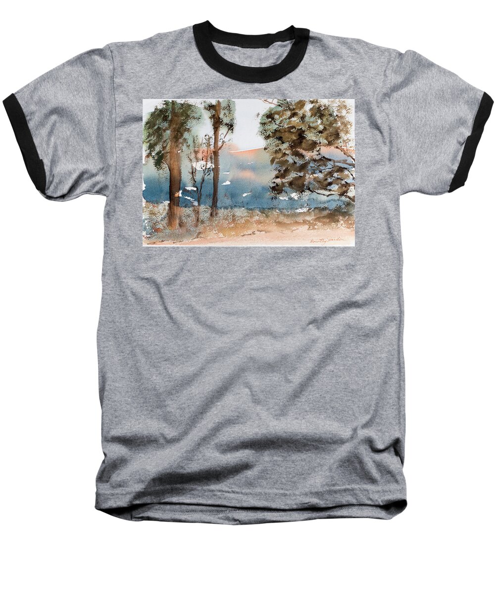 Australia Baseball T-Shirt featuring the painting Mt Field Gum Tree Silhouettes against Salmon coloured Mountains #2 by Dorothy Darden
