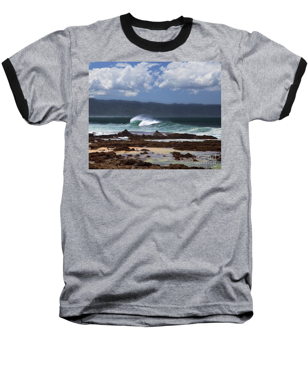 O'ahu Baseball T-Shirt featuring the photograph North Shore Waves #1 by Bruce Block