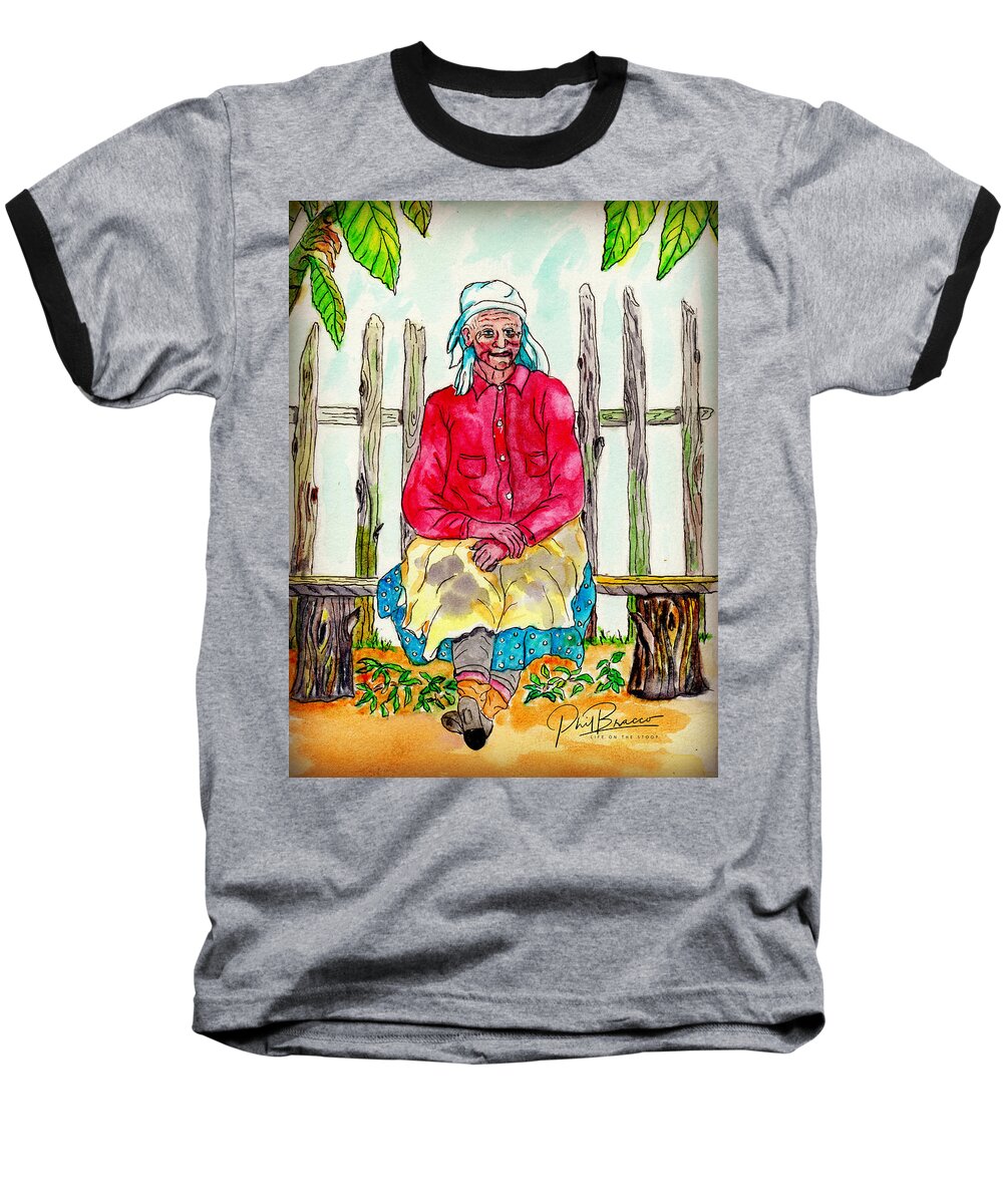 Migrant Workers Baseball T-Shirt featuring the painting Old Migrant Worker, Resting, Arcadia, Florida 1975 by Philip And Robbie Bracco