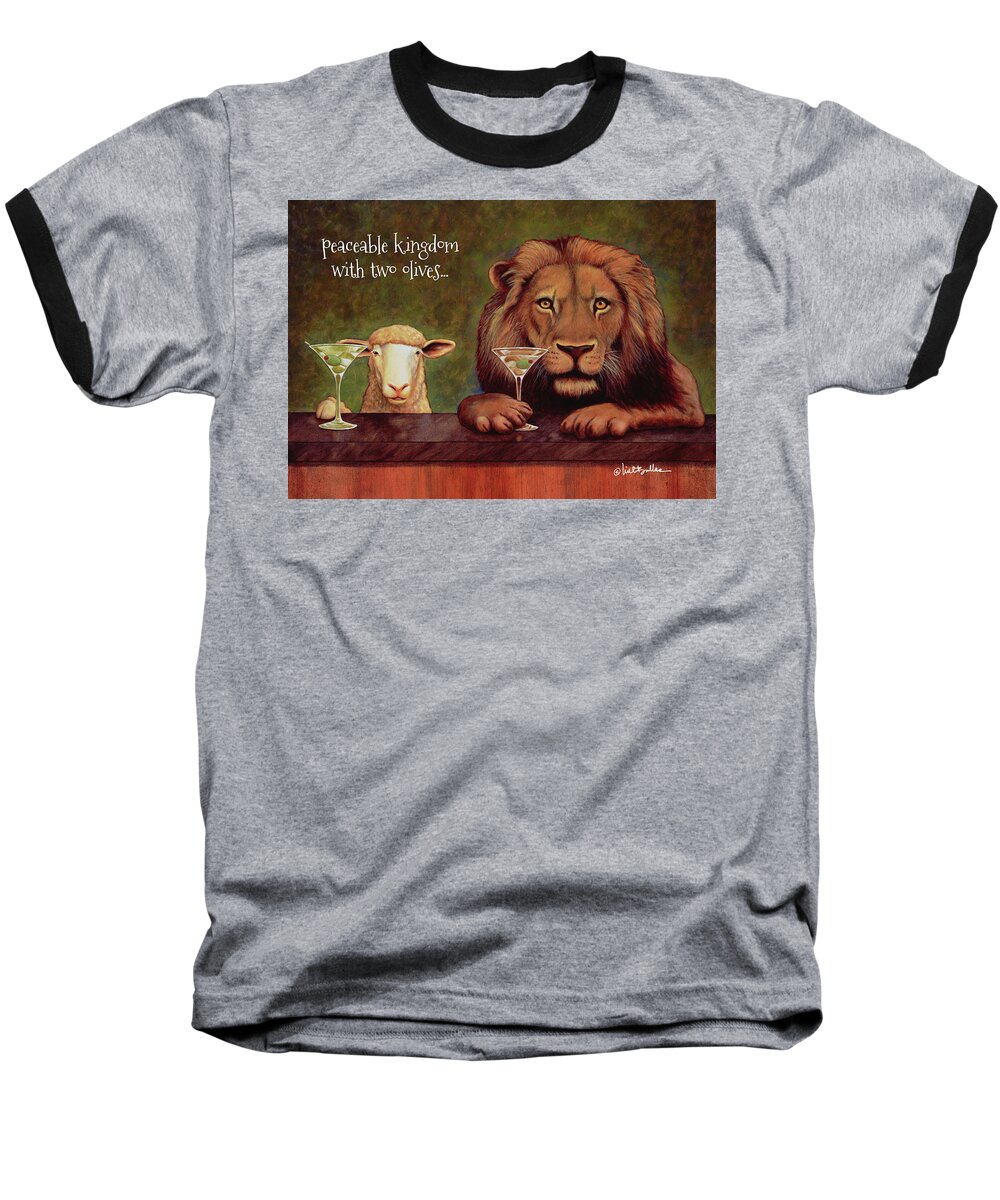 Will Bullas Baseball T-Shirt featuring the painting Peaceable Kingdom With 2 Olives... #2 by Will Bullas