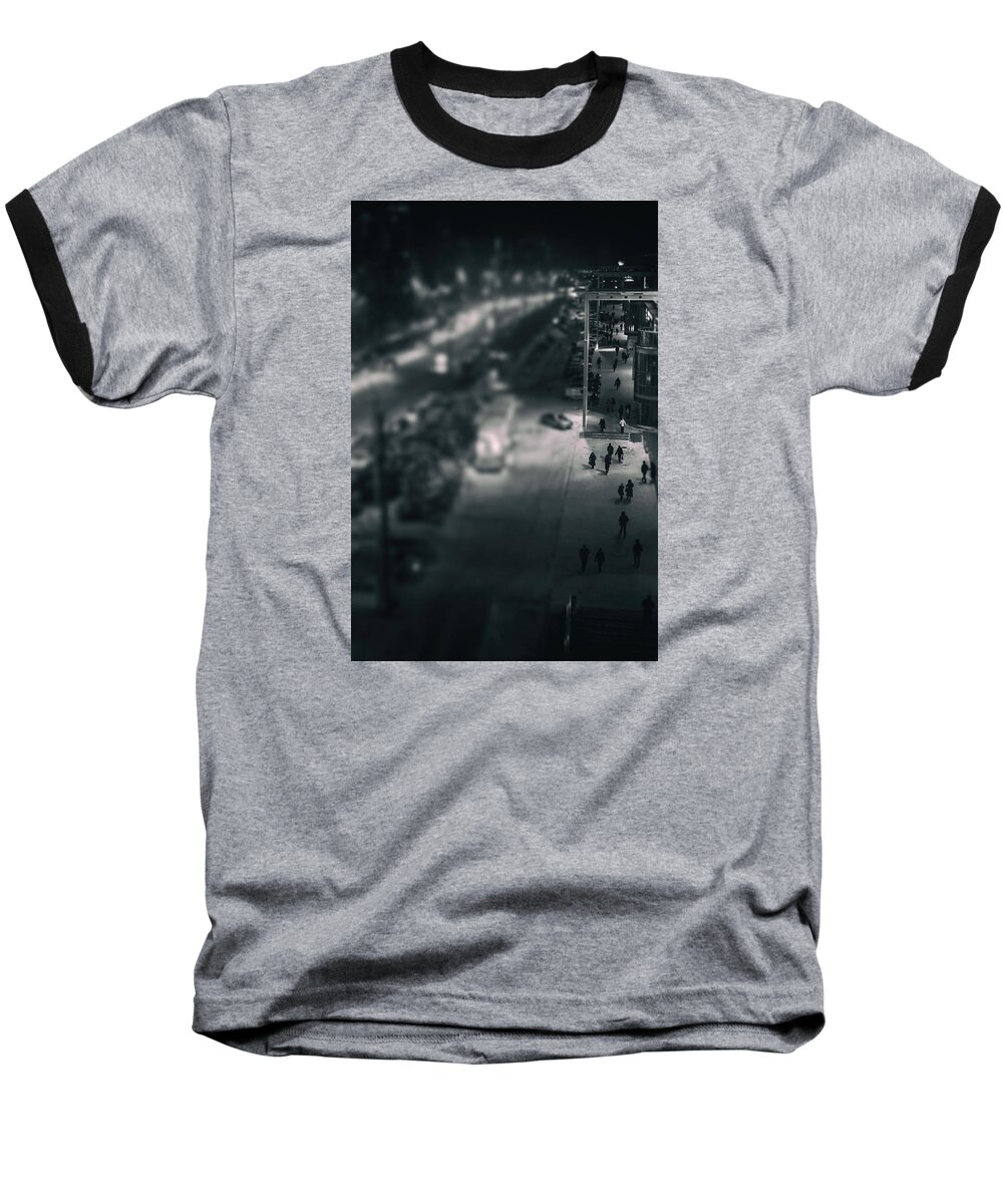 Urban Scene Baseball T-Shirt featuring the photograph People at Night from Arerial View by John Williams