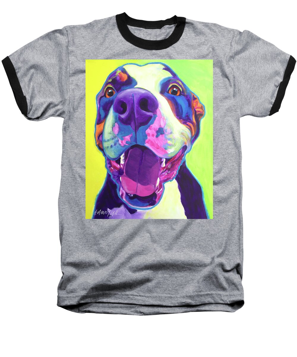 Pit Bull Baseball T-Shirt featuring the painting Pit Bull - Mayhem #1 by Dawg Painter