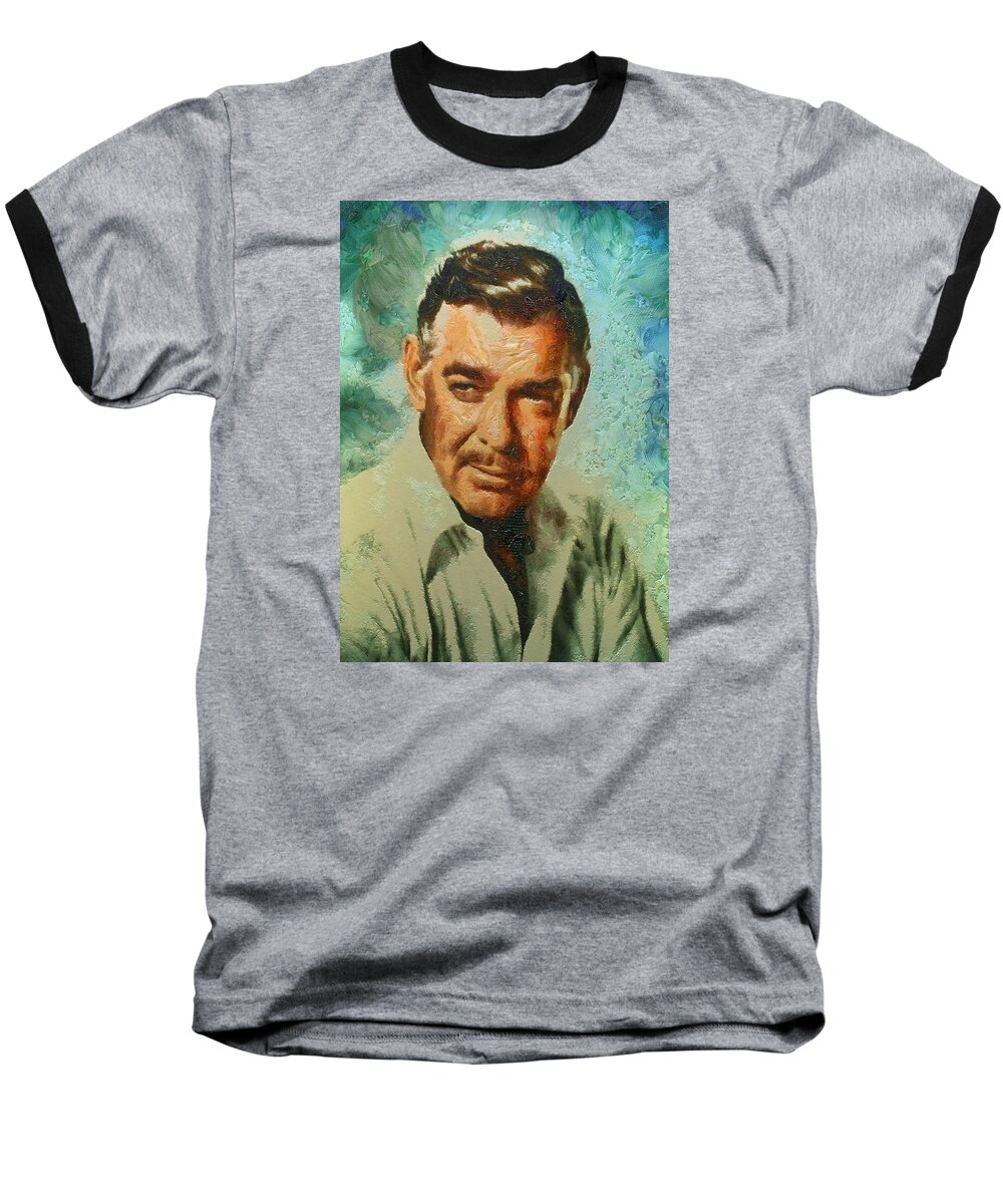 Portrait Baseball T-Shirt featuring the digital art Portrait of Clark Gable #1 by Charmaine Zoe