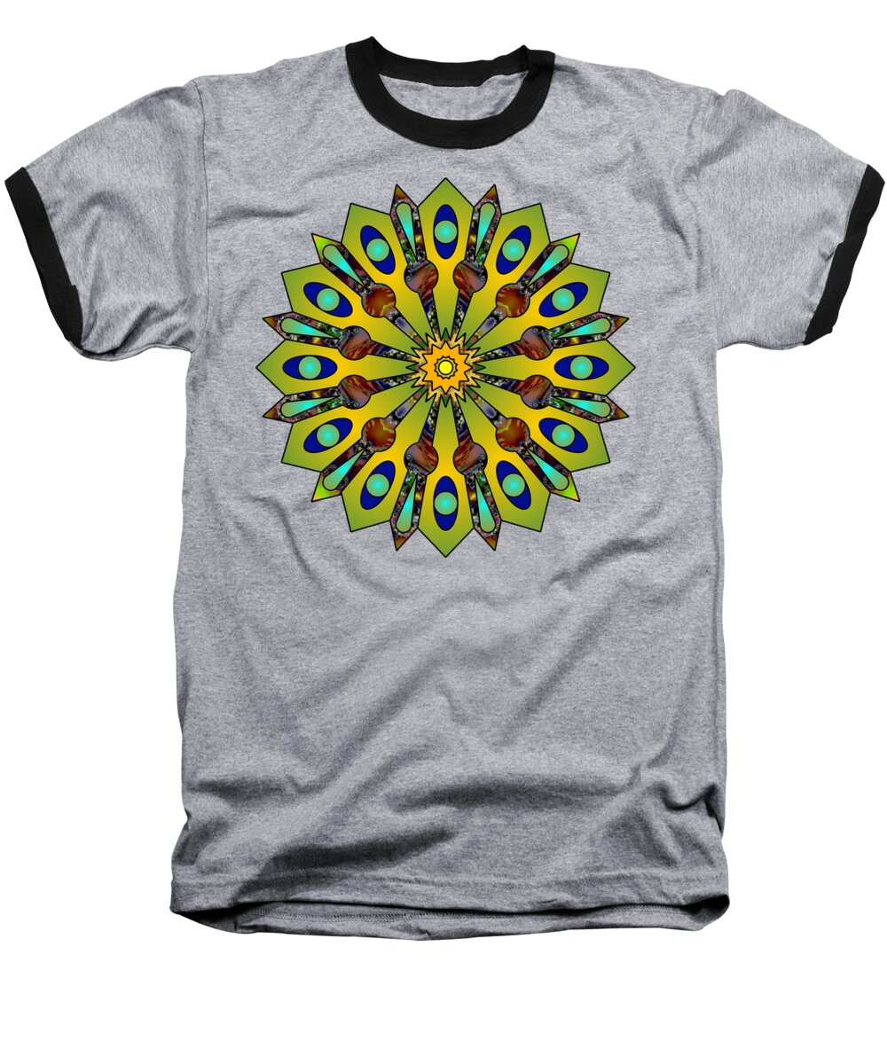 Mandala Baseball T-Shirt featuring the digital art Psychedelic Mandala 004 A by Larry Capra