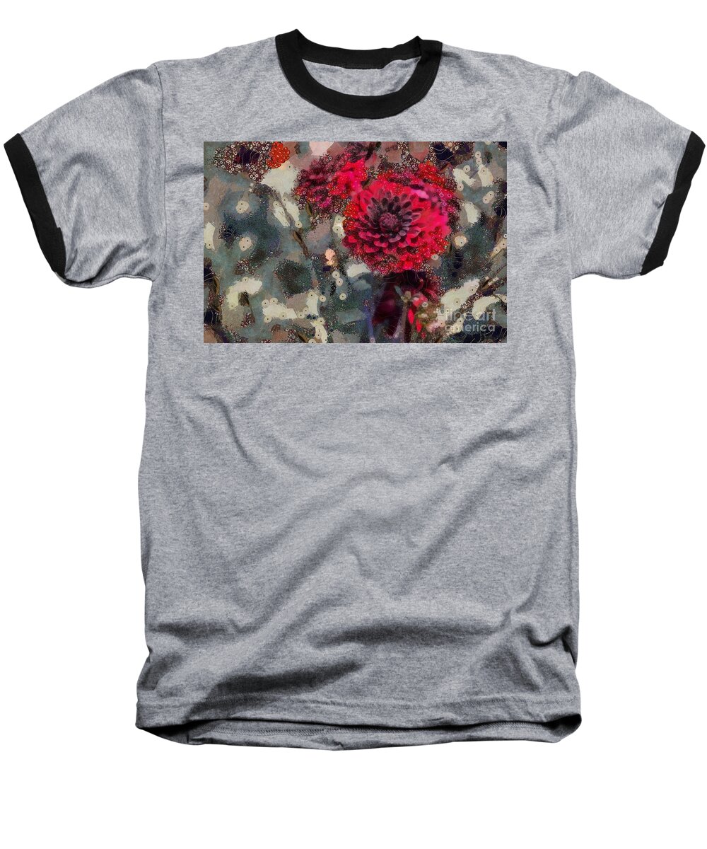 Dahlias Baseball T-Shirt featuring the digital art Red Dahlias #1 by Eva Lechner
