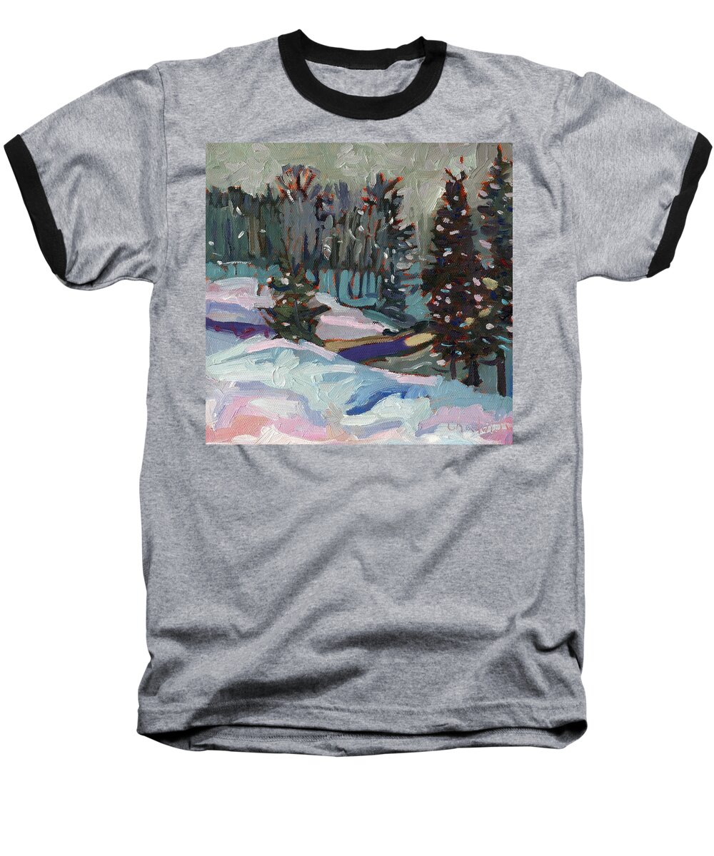 Jim Day Baseball T-Shirt featuring the painting Snow Day #1 by Phil Chadwick