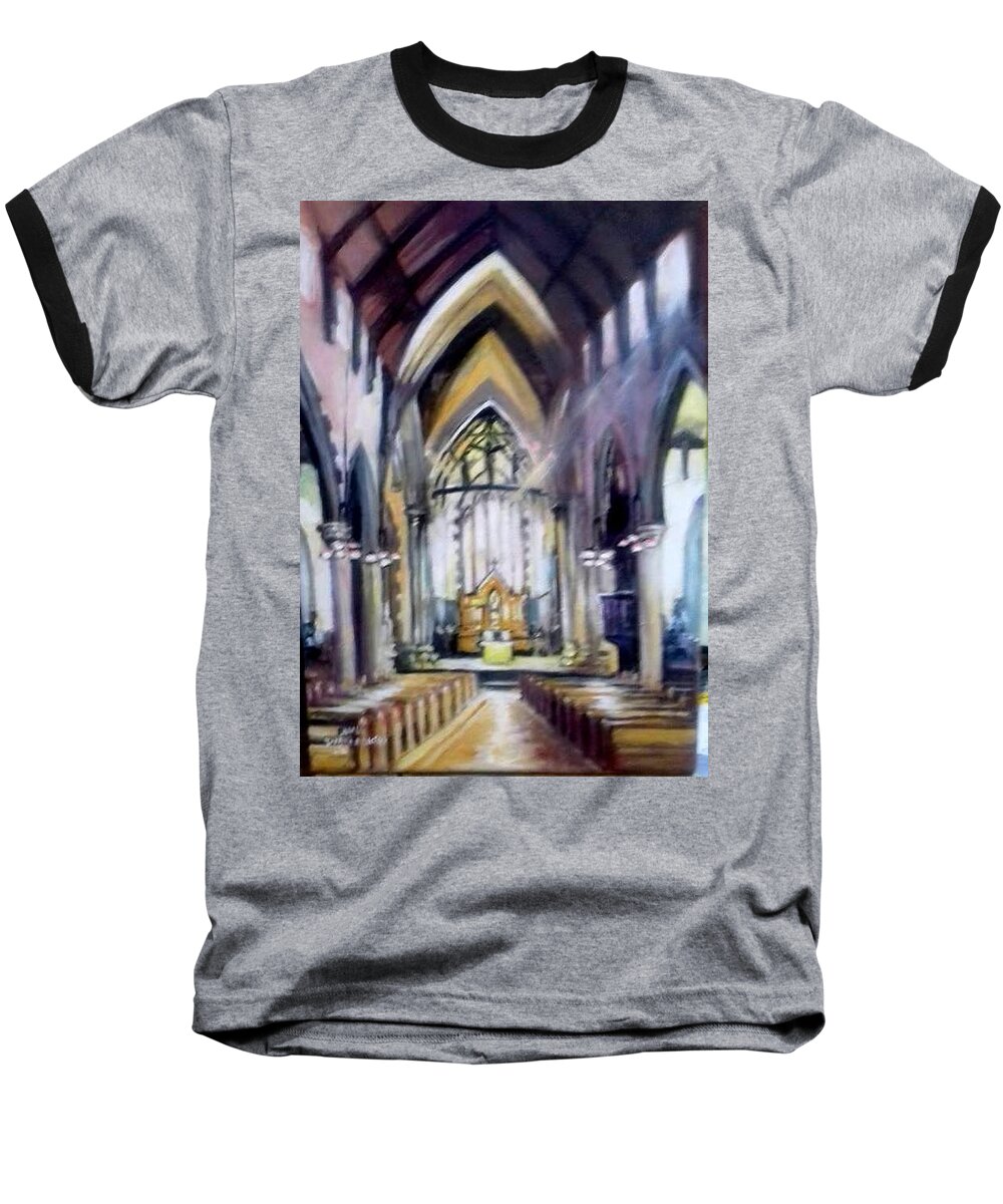 Inerior Baseball T-Shirt featuring the painting St Johns Cathedral Limerick Ireland #1 by Paul Weerasekera
