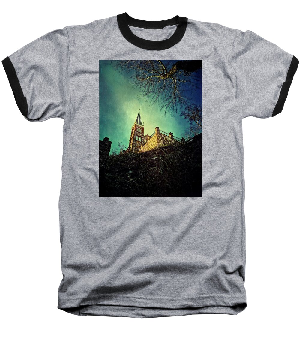 Church Baseball T-Shirt featuring the photograph St. Peter's Harpers Ferry #1 by Chris Montcalmo