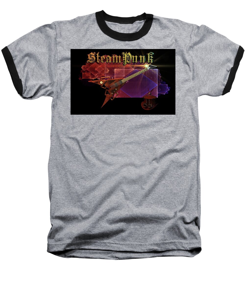 Steampunk Guitar # Steampunk # Guitar # Steampunk Art # Fine Art Steampunk # Steampunk Goggles # Baseball T-Shirt featuring the digital art Steampunk Guitar #2 by Louis Ferreira