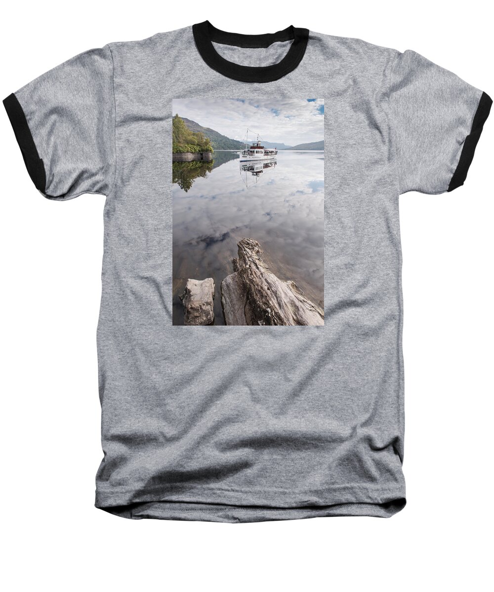 Loch Katrine Baseball T-Shirt featuring the photograph Steamship Sir Walter Scott on Loch Katrine #1 by Gary Eason