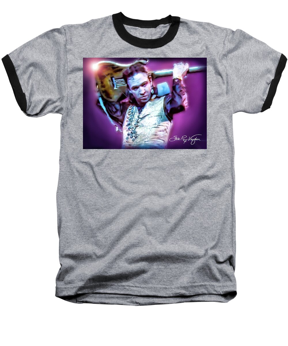 Musicians Baseball T-Shirt featuring the digital art Stevie Ray Vaughan - Love Struck Baby by Glenn Feron