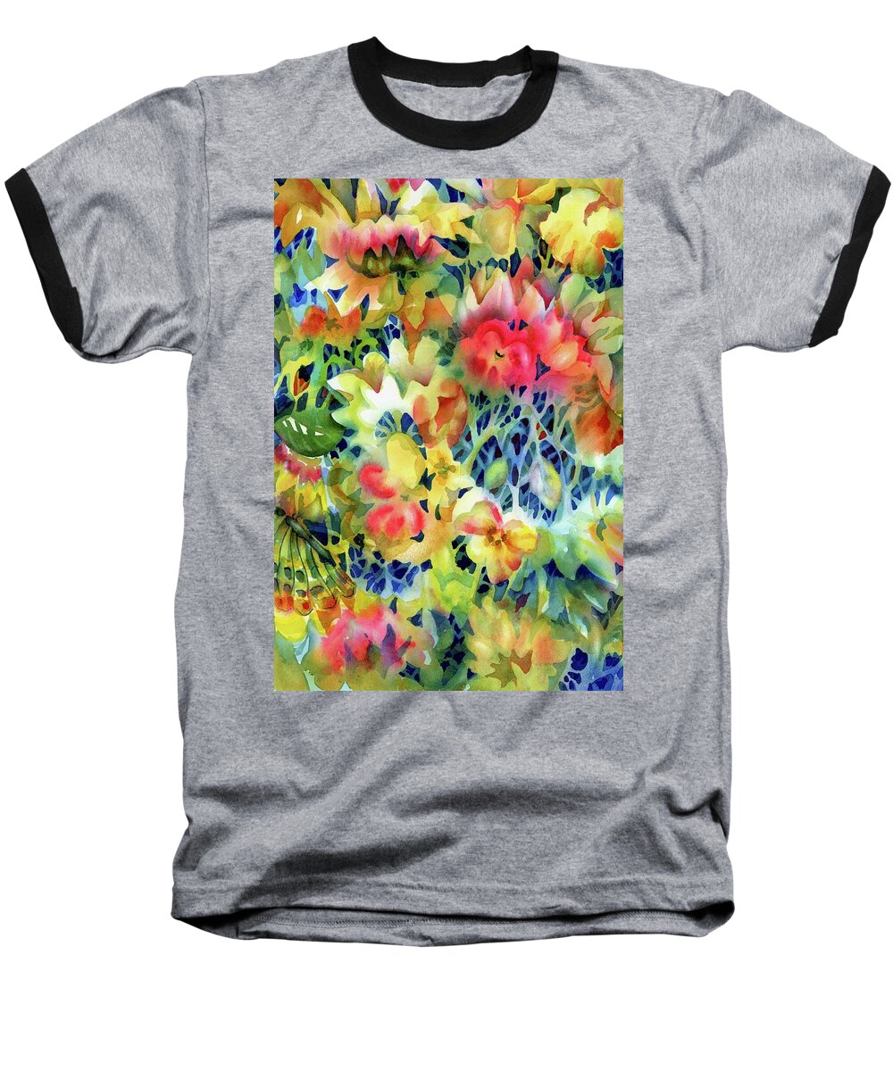 Watercolor Baseball T-Shirt featuring the painting Tangled Blooms #1 by Ann Nicholson