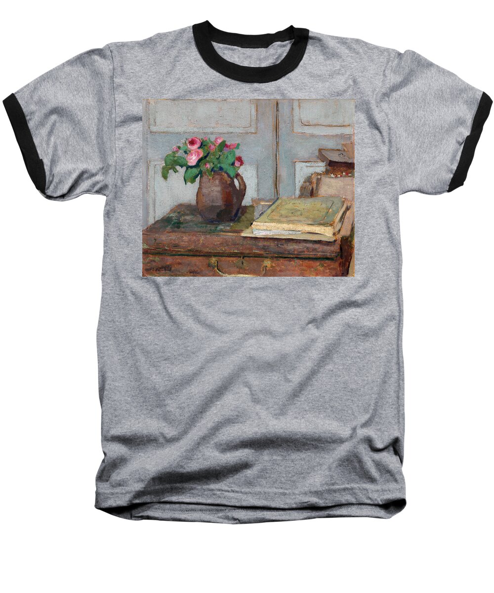 Vuillard Baseball T-Shirt featuring the painting The Artist's Paint Box and Moss Roses #1 by Edouard Vuillard