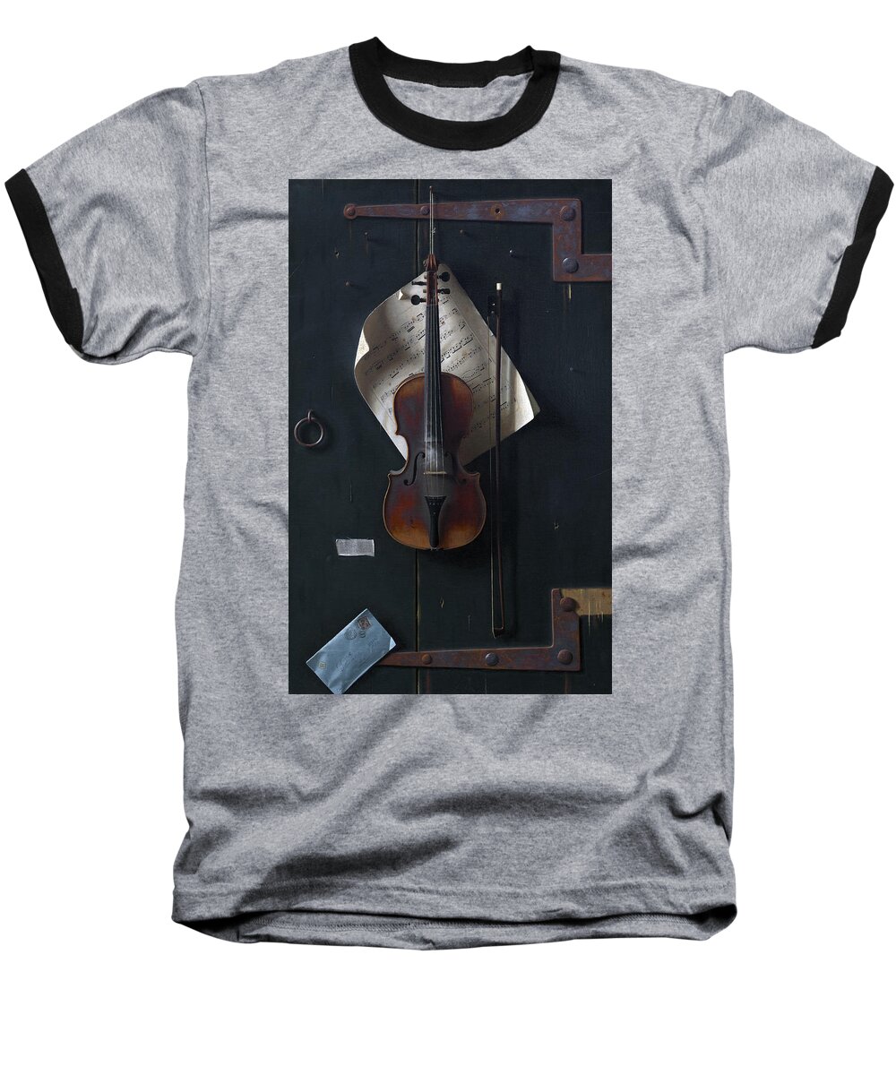 Art Baseball T-Shirt featuring the painting The Old Violin #1 by William Michael Harnett