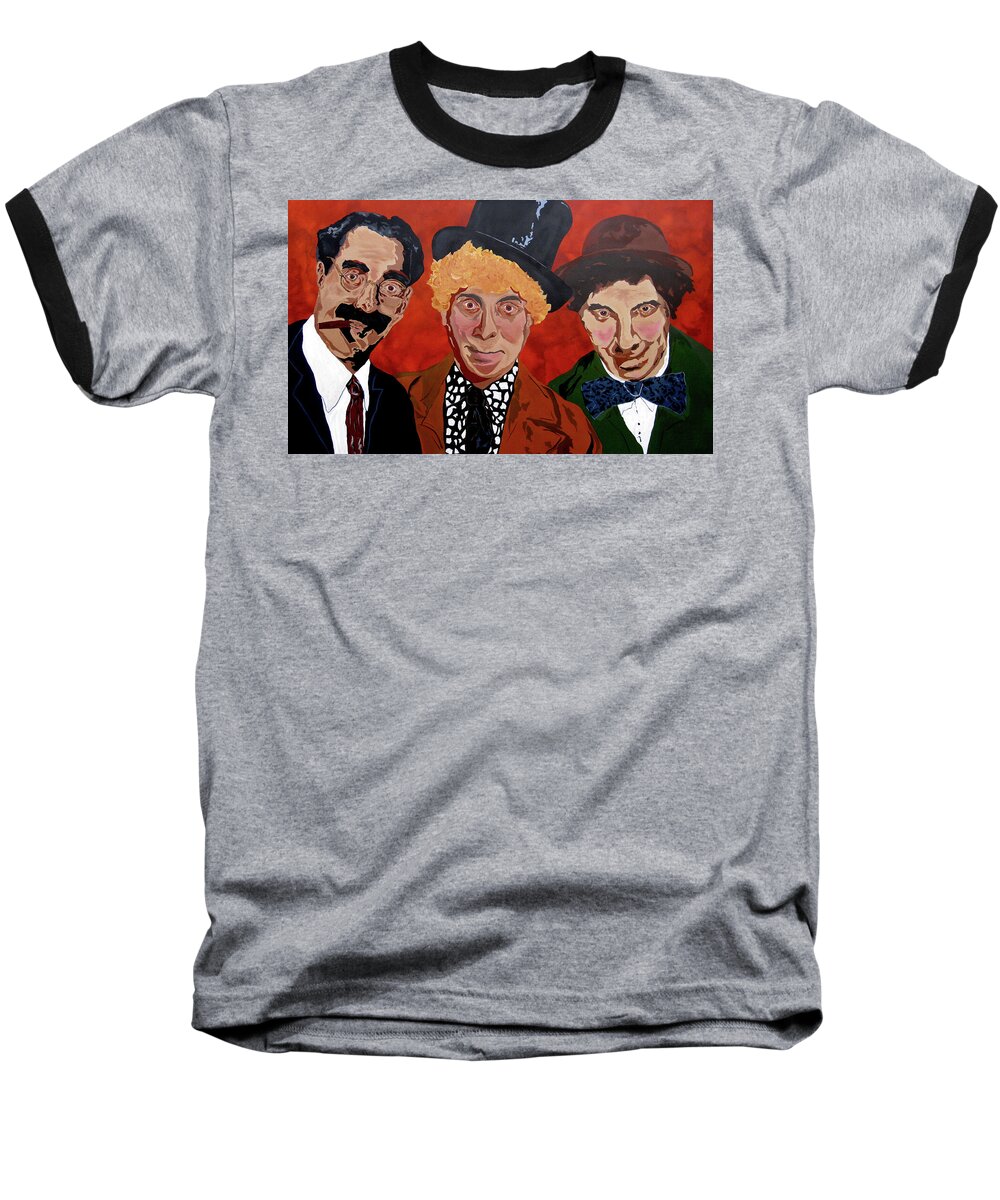 Marx Brothers Baseball T-Shirt featuring the painting Three's Comedy by Bill Manson