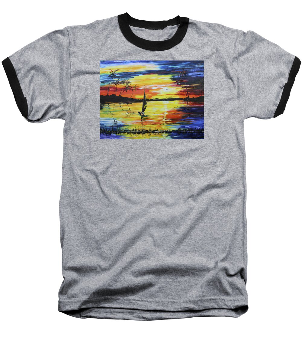 Caribbean House Baseball T-Shirt featuring the painting Tropical Sunset #2 by Kevin Brown