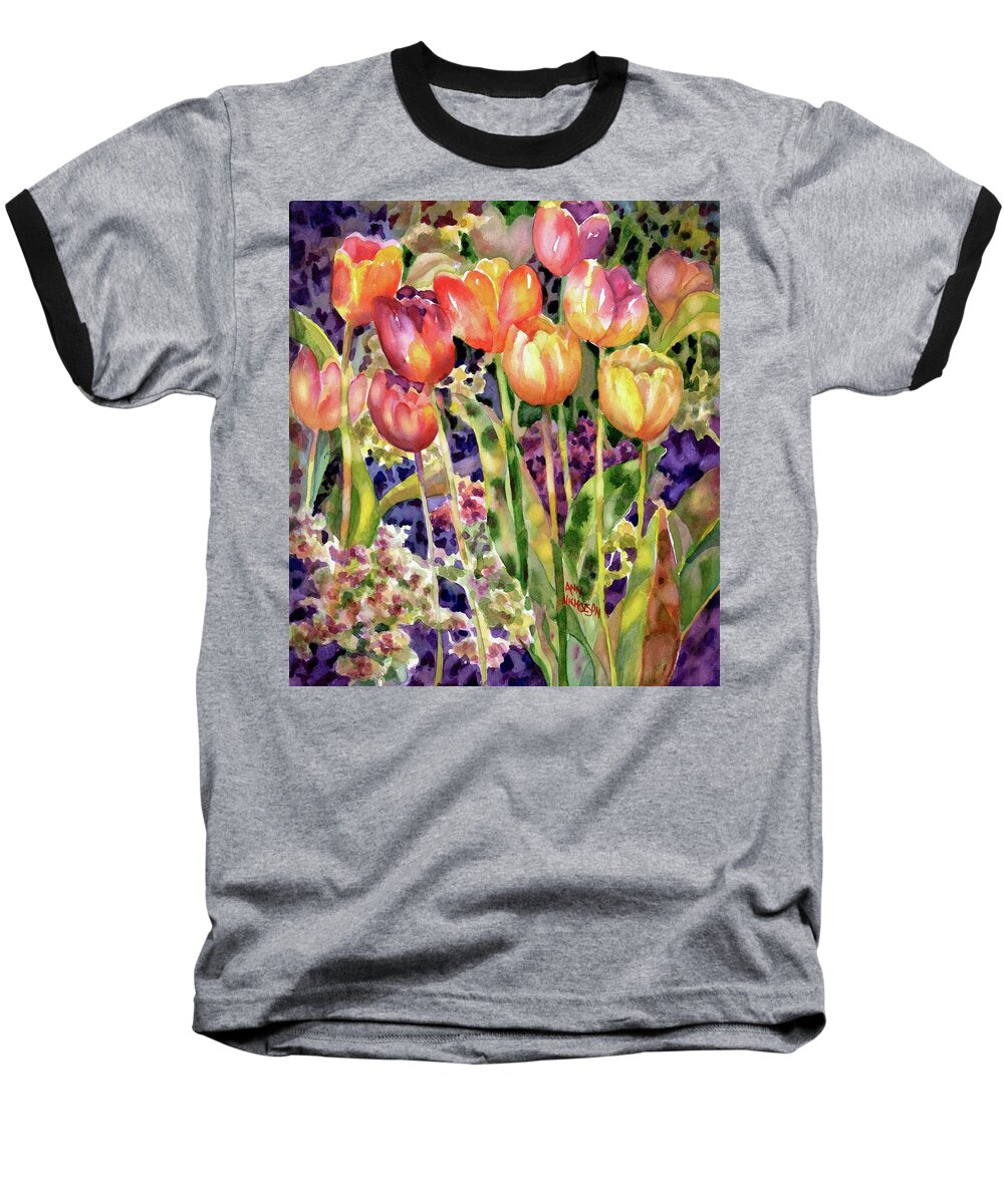Watercolor Baseball T-Shirt featuring the painting Tulips #1 by Ann Nicholson