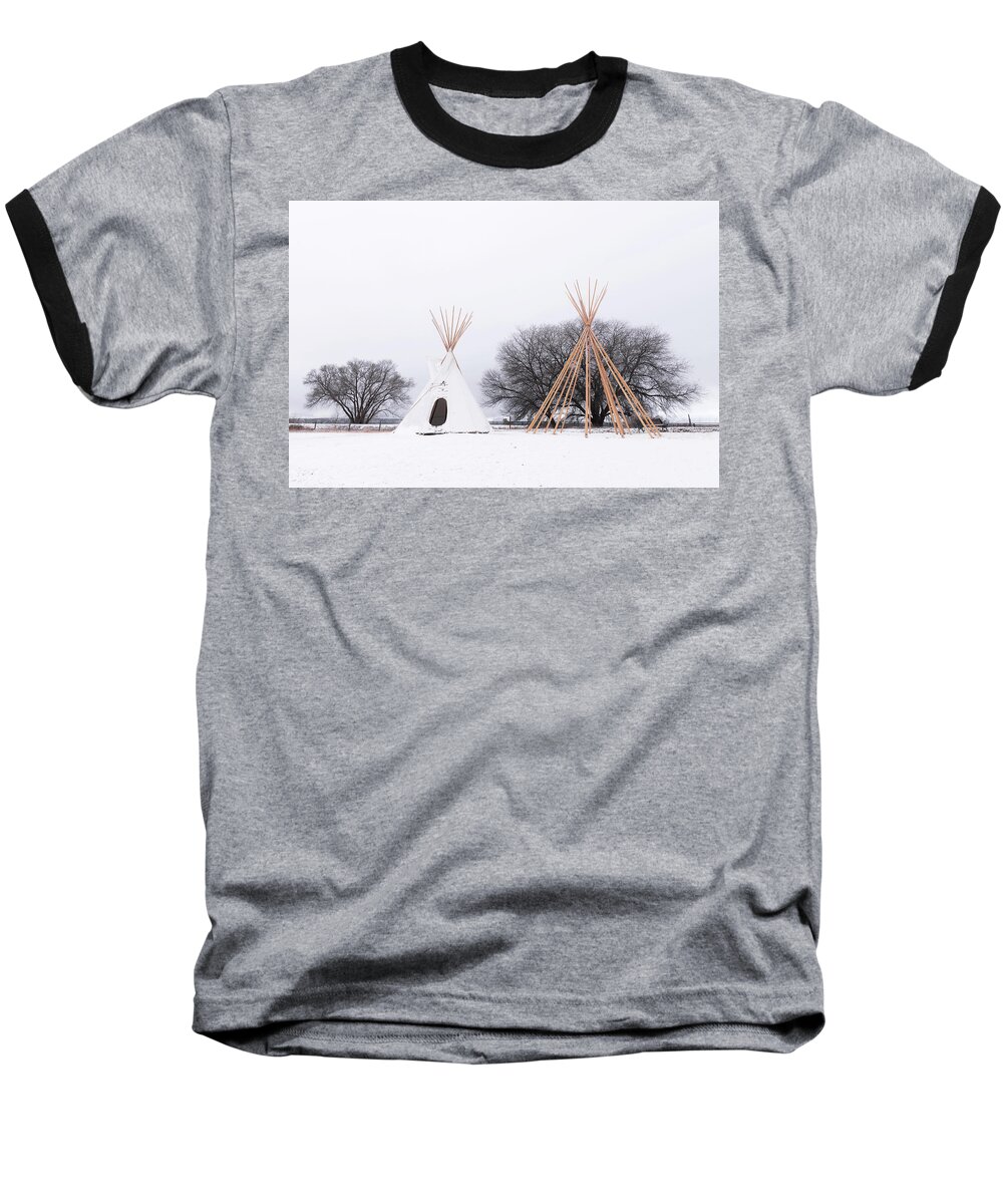 Tipis Baseball T-Shirt featuring the photograph Two Tipis #1 by Angela Moyer