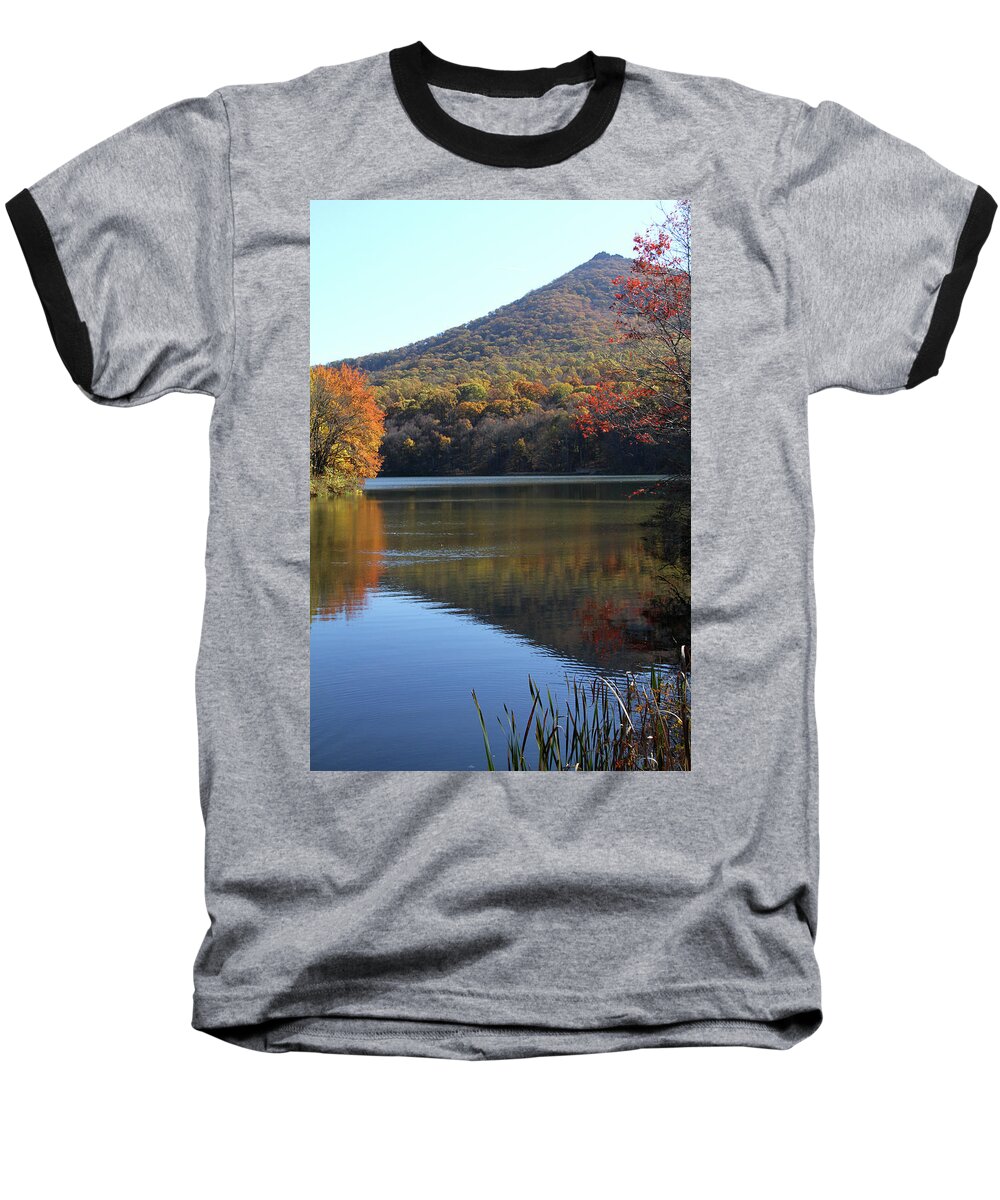 Lake Baseball T-Shirt featuring the photograph View of Abbott Lake and Sharp Top in autumn #1 by Emanuel Tanjala