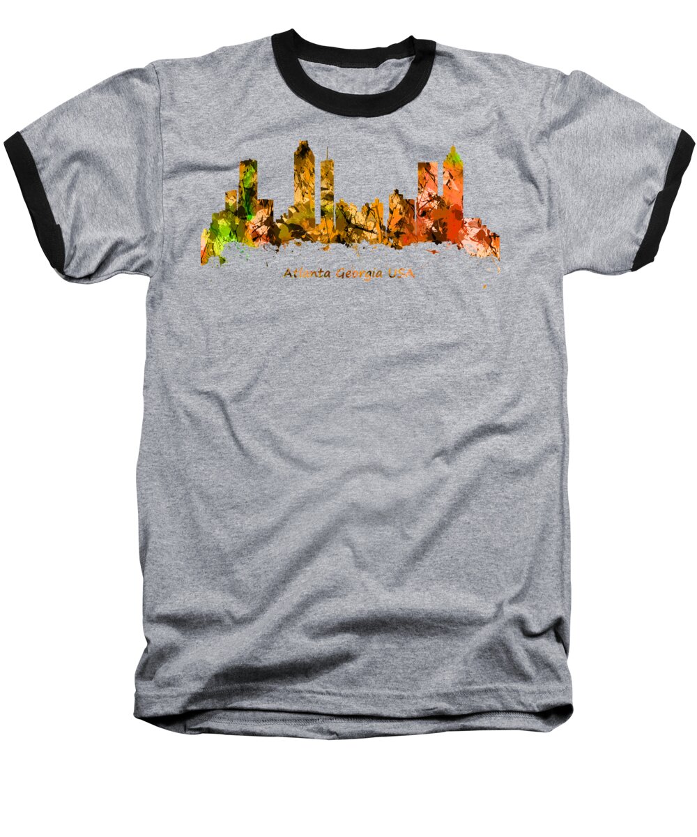 Atlanta Baseball T-Shirt featuring the photograph Watercolour art print of the skyline of Atlanta Georgia USA #1 by Chris Smith