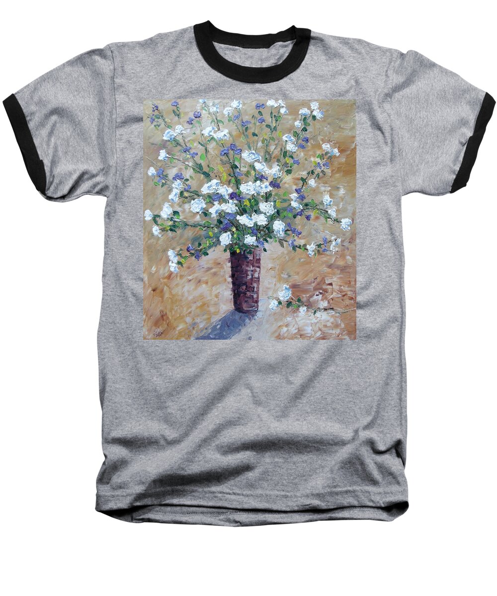 Provence Baseball T-Shirt featuring the painting White Roses #1 by Frederic Payet