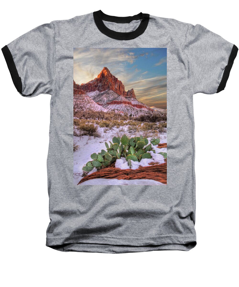 Zion National Park Baseball T-Shirt featuring the photograph Winter in Zion National park Utah #1 by Douglas Pulsipher