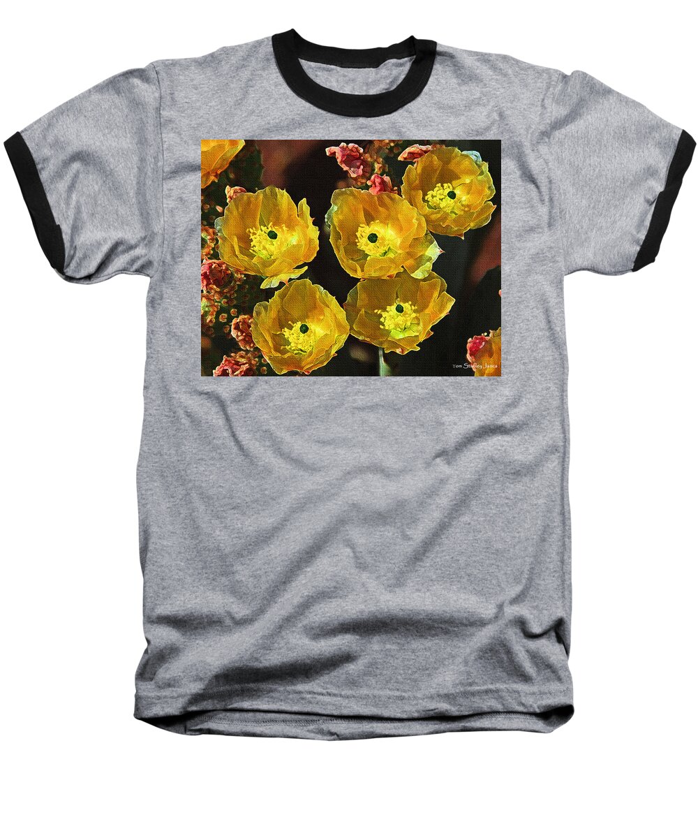 Yellow Prickly Pear Flowers Baseball T-Shirt featuring the photograph Yellow Prickly Pear Flowers #1 by Tom Janca