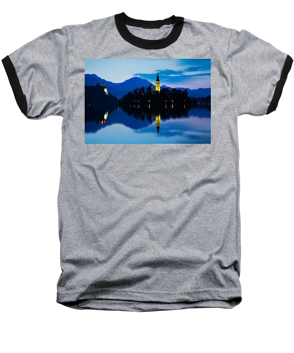 Bled Baseball T-Shirt featuring the photograph Dawn breaks over Lake Bled #10 by Ian Middleton