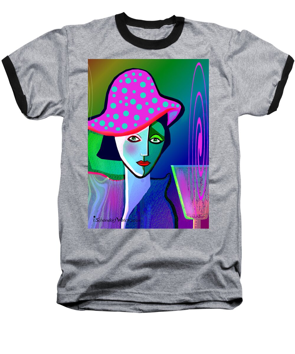 1150 Baseball T-Shirt featuring the painting 1150 - Woman with a Pocodot Hat ... by Irmgard Schoendorf Welch