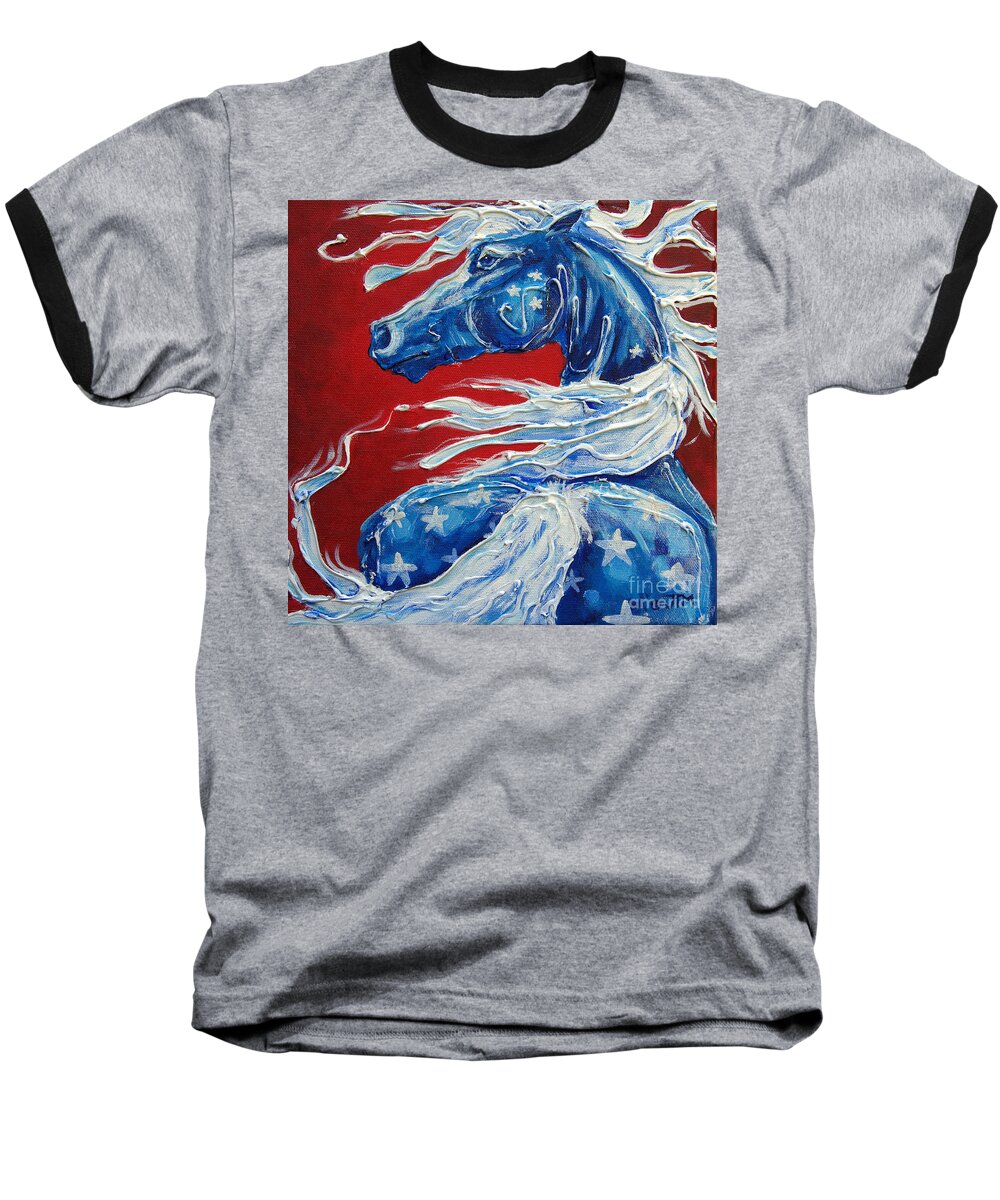 Horse Baseball T-Shirt featuring the painting #14 July 4th #14 by Jonelle T McCoy