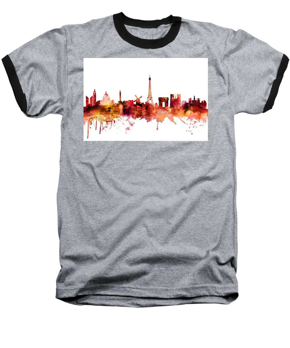 Paris Baseball T-Shirt featuring the digital art Paris France Skyline #14 by Michael Tompsett