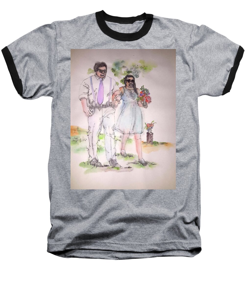 Wedding. Summer Baseball T-Shirt featuring the painting The Wedding Album #14 by Debbi Saccomanno Chan