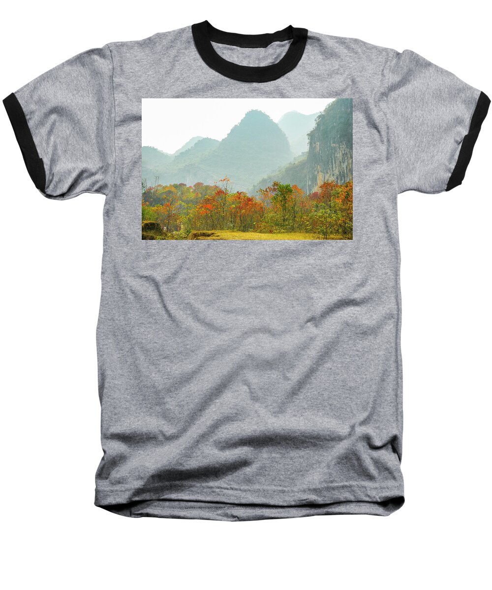 Red Baseball T-Shirt featuring the photograph The colorful autumn scenery #15 by Carl Ning