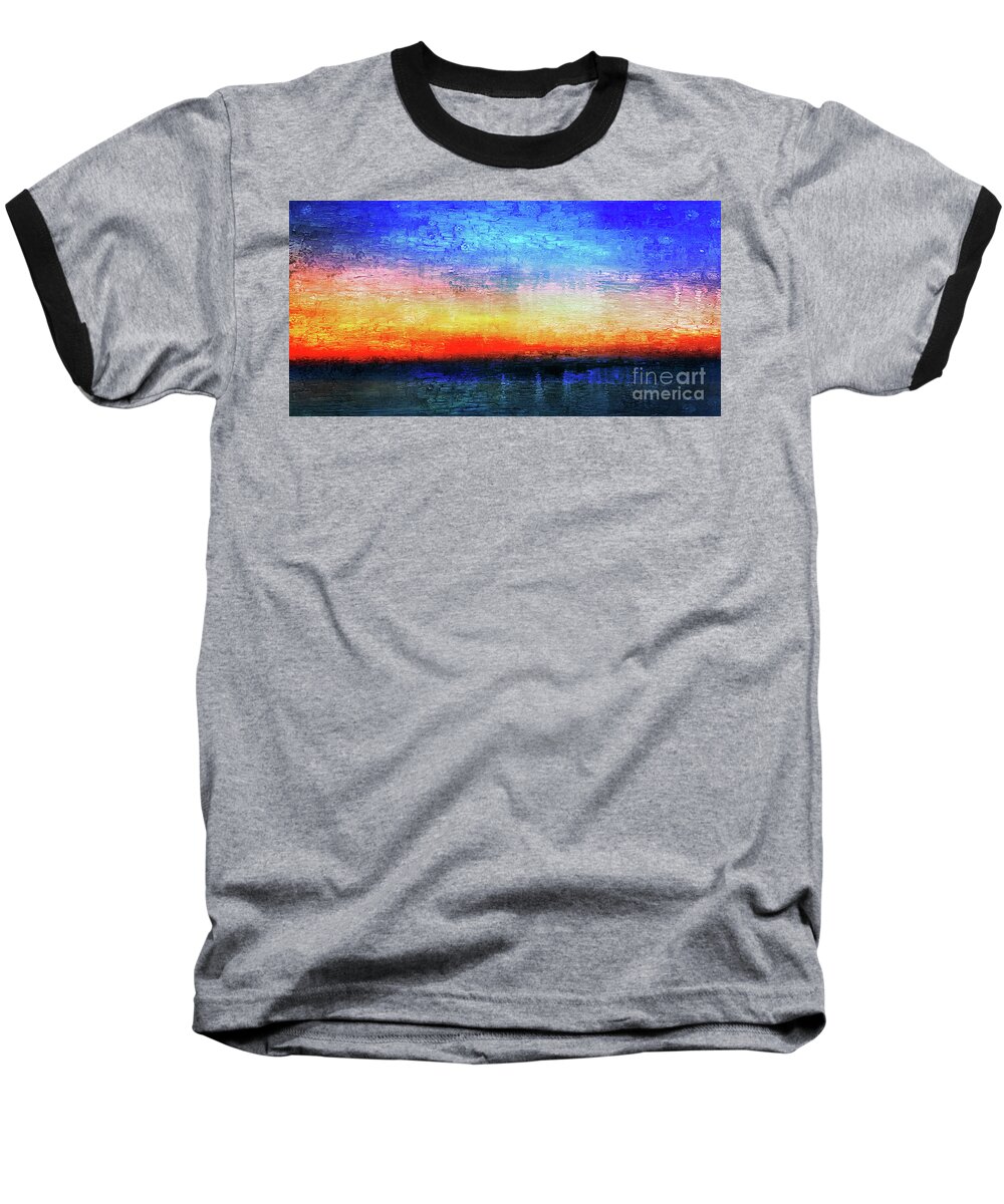 Abstract Baseball T-Shirt featuring the painting 15a Abstract Seascape Sunrise Painting Digital by Ricardos Creations