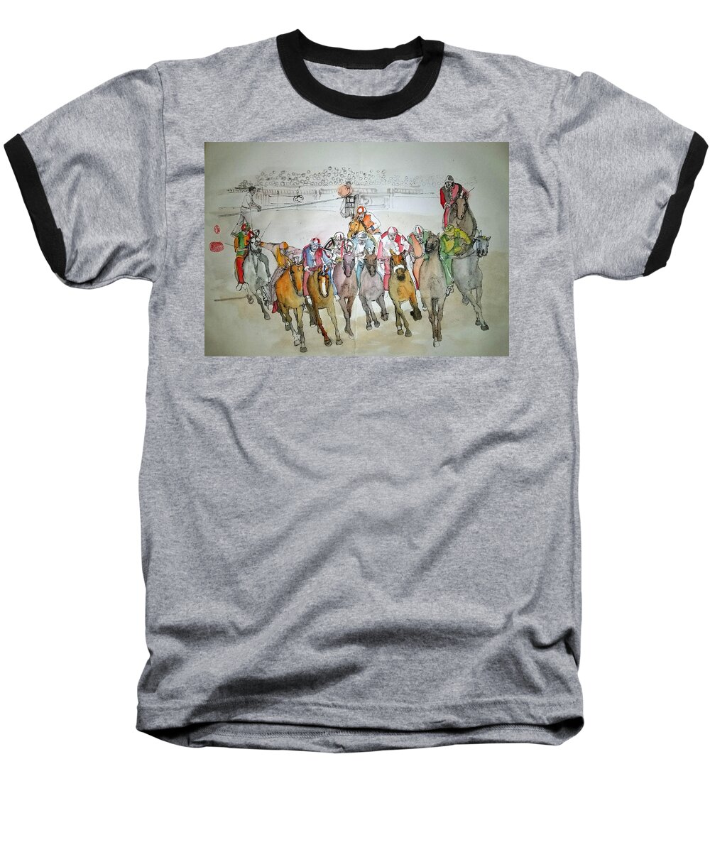 Il Palio. Siena. Italy. Horse Race. Event. Medieval Baseball T-Shirt featuring the painting Il Palio vita album #16 by Debbi Saccomanno Chan